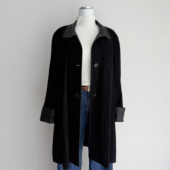 Overland Jackets & Blazers - Overland Lambskin Suede Leather Swing Coat Womens 12 Black Longline Minimalist